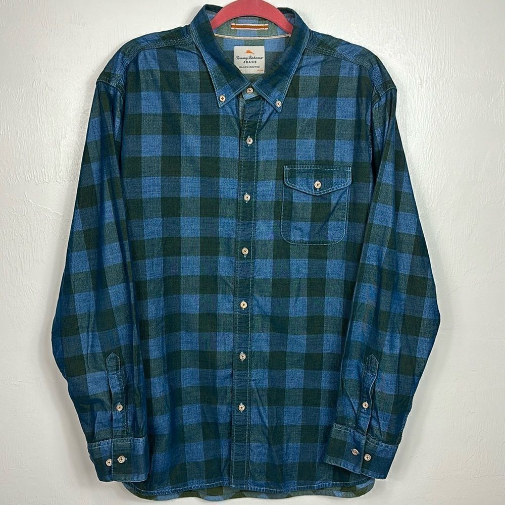 Tommy Bahama Jeans Island Crafted Cotton Plaid Button Down Shirt Size XL